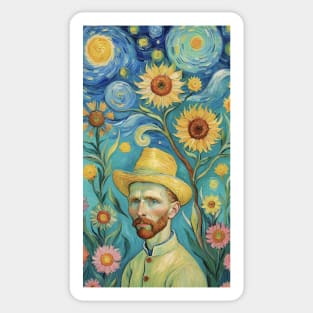 Starry Sunflower Reverie: Van Gogh Inspired Portrait Sticker